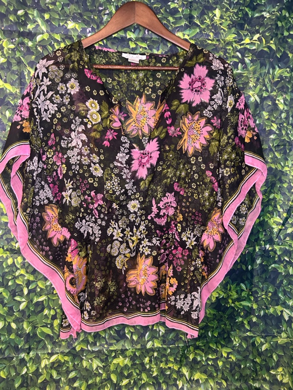 Rebellion Floral Sheer V-Neck Tunic in Black, Pink and Yellow